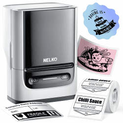 Nelko Etikettendrucker mit 1 Etiketten, Bluetooth PM220 beschriftungsgerät selbstklebend, 2 Zoll Thermo etikettiergerät Aufkleber Kompatibel mit iOS und Android für Einzelhandel,（weiß）