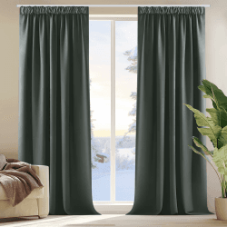 Deconovo Vorhänge Blickdicht Kräuselband Gardinen Schlafzimmer Thermovorhang Kälteschutz Verdunkelung, 245x140 cm(HöhexBreite), Dunkelgrau, 2er Set H245 x B140 cm (2er Pack) Dunkelgrau