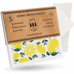 SUPERSCANDI Putzlappen im 5er Pack - 100% Biologisch Abbaubar & Kompostierbar | Wiederverwendbare & Lebensmittelsichere Spültücher | Für Jede Oberfläche Geeignete Spüllappen | Lemon DN