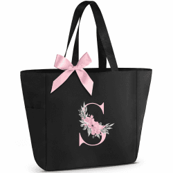 Vavabox Handtasche Damen A-Z Reißverschluss Schultertasche, Geschenke für Damen,Bräute und Brautjungfern, Arbeit,Reisen,Einkaufen,Schule (S, Schwarz) Schwarz S