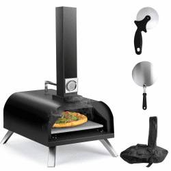 Karinear Pizzaofen Holz Outdoor für 12" PIzza, max. 540℃, Holzpellet-Pizza Oven für Camping, Pellet Pizzagrill Tragbar mit Pizzaschneider, Pizzaschieber, Tragbare Aufbewahrungstasche