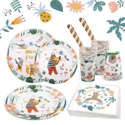 Partygeschirr Set 101pcs Geburtstag Party Geschirr Pappteller Kindergeburtstag Set Papier Teller Tassen Servietten Strohhalme für Geburtstag Babyparty Mädchen Jungen, 20 Gäste