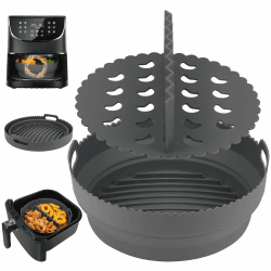 BYKITCHEN Airfryer Silikonform für Ninja Airfryer Max 5,2L AF160EU AF150EUCP, Airfryer Zubehör für COSORI 4.7L-5.5L, Ninja Speedi 5.7L, Cecotec 5.5L, Rund Heißluftfritteuse Backform mit Trennwänden