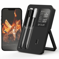 BFOUR Fleischthermometer Kabelloses mit 2 Sonden,Bluetooth Grillthermometer mit Smart Base, LCD-Display, APP-Steuerung, Bratenthermometer digital für Ofen, Grill,Räucherofen,Upgrade Ver.
