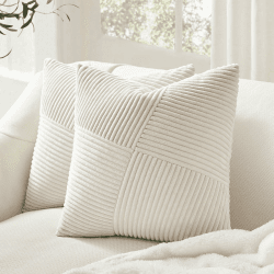 Topfinel Kissenbezug 40x40 Creme Kordsamt 2er Set Windmühle Streifen Muster Kissenbezüge Kissenhülle Sofakissen Dekokissen Couchkissen Zierkissenbezug Patchwork Design Deko Wohnzimmer Büro Hotel