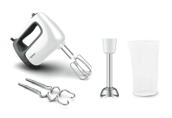 Tefal Prep'Mix + Handmixer mit Pürierstab, ideal für leichte und zähe Zubereitungen, leistungsstarker 500-W-Motor, 5 Geschwindigkeiten, Turbo-Funktion, Pürierstab-Aufsatz, weiß/grau, HT462138