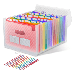 Akkordeon- 26 Fächer, erweiterbarer Aktenordner mit erweiterbarem Deckel/tragbarer Schreibtisch-Dokumentenkasten, A4 Briefgröße, Papier, farbige Abheftungsbox(Rose)