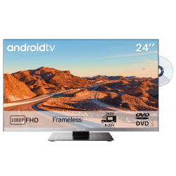 SYLVOX 24 Zoll Smart TV für Wohnmobile | Rahmenloser 1080P FHD | Eingebauter DVD - Player | DC 12V Android 11 Fernseher | Steckplatz USB 2.0 HDMI | ATV DT| Ideal für RV - Wohnzimmer