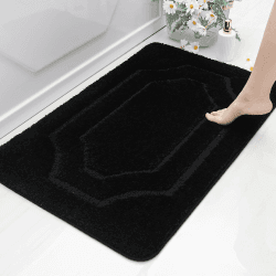 BEQHAUSE Badteppich rutschfeste, Weicher Badematte Waschbar Flauschig, Badezimmerteppich Wasserabsorbierend, Badvorleger für Dusche,Badewanne und Toilette, Schwarz, 60 x 90 cm