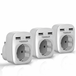 TESSAN 3 Pack Reiseadapter UK Adapter England Deutschland Stecker mit 2 USB, Steckdosenadapter Reisestecker Stromadapter für Irland Großbritannien Wand Ladegerät Ladestation, Adapter Steckdose