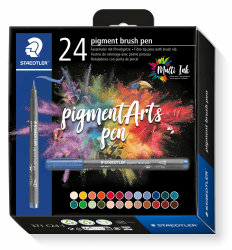 STAEDTLER brush pen pigment Arts, Premium-Zeichentusche, Pinselspitze für variable Linienbreite, wasserfest, schnelltrocknend, 24 brush pens in sortierten Farben im Kartonetui, 371 C24-1
