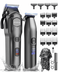 Haarschneidemaschine profi & T-Klinge Trimmer Set für Herren, Haarschneider Bartschneider Haartrimmer Elektrisch, Friseur Rasierer IPX7 Wasserdichte Ideales Geschenk für Männer schwarz