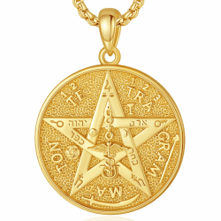 EUDORA Harmony Ball Witcher Pentagramm Kette Ring für Damen Herren Sterling Silber 925, Tetragrammaton Runen Halskette Amulett Vintage Anhänger Energie Schmuck Geschenk für Frauen Herren Tetragrammaton Gold