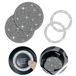 cobee Bling Auto Untersetzer, 2 Stück Universal Silikon Anti Rutsch Auto Getränkehalter+2 Stück Bling Einsatz Untersetzer & Startknopf Zündring Kristall Strass Auto Untersetzer(Silber)
