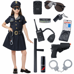 Spooktacular Creations Polizistin Mädchen Cop Kostüm Outfit Set für Halloween Dress Up Party, Rollenspiel, Karneval Cosplay, Mottopartys Medium(8-10 yrs) Schwarz