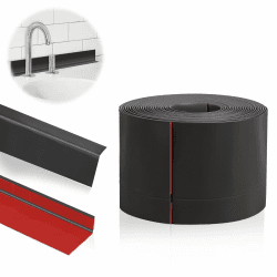 DBREAKS 10M Weichsockelleiste, 50 * 20mm selbstklebende Bodenleiste, Abschlussleiste aus PVC, Selbstklebend Küchenabschlussleiste Knickleiste, Sockelleiste Fugendichtungsband für Badezimmer(Schwarz)