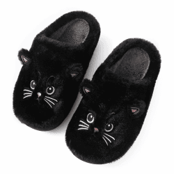 Puimentiua Winter Katze Hausschuhe,Damen Plüsch Hausschuhe,Kuschel Lustig Tiere Schuhe,Cat Slippers (35-44 EU) 39/40 EU Schwarz