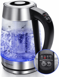 Aigostar Glas Wasserkocher mit Temperatureinstellung 1,7L, 2-in-1 Teekocher mit Edelstahl Teesieb, Temperaturwahl 60°-100°C Farbwechsel LED Beleuchtung, 120 Minuten Warmhaltefunktion, BPA-Frei