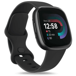 Oumida für Fitbit Versa 3 Armband/Fitbit Versa 4 Armband/Fitbit Sense 2 Armband Damen Herren, Weiches Sport Ersatz Armband Kompatibel mit Fitbit Versa 3/Versa 4/Fitbit Sense/Fitbit Sense 2(S,Schwarz)