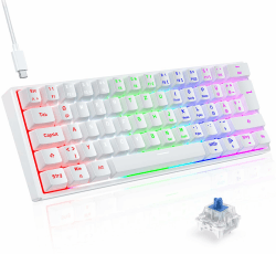 TECURS Gaming Tastatur, Mechanische Tastatur 60% TKL QWERTZ Blaue Schalter, Gamer Tastatur Kabelgebunden 61 Tasten für PC Windows/PS5/PS4, Weiß