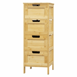 EUGAD Badezimmerschrank, Badschrank Bambus, Badregal mit 4 Schubladen, Badkommode stehend, Beistellschrank für Badezimmer Küche Flur, 30x80x30 cm