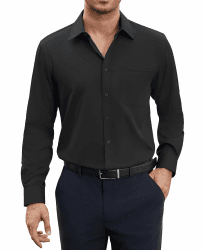 siliteelon Herren Hemden Bügelfrei Regular fit Oberhemden Herren Langarm Unifarben Stretch Freizeithemden Businesshemd Anzug Hemd XXL Schwarz