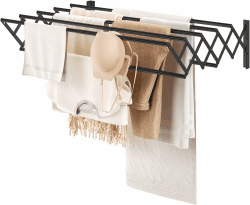 YOUDENOVA Wäscheständer Wandmontage, Wäschetrockner Wand ausziehbar mit 7 Stangen, platzsparender Trockenständer für Waschraum, Handtuchhalter aus Metall für Bad, (42-80) x 59 x 19cm, schwarz