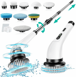 Yorraka Elektrische Reinigungsbürste - 9 in 1 Electric Cleaning Brush, Badezimmerschrubber 2 Geschwindigkeiten, Elektrische Bürste zum Putzen mit Verstellbarem Griff