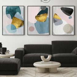 IUNTWEIE Abstrakt Leinwand Poster 3er Set,Abstrakt Bilder Grüne Unregelmäßige Geometrische Leinwand Poster Wohnzimmer Deko-Ohne Rahmen (D,40x60cm*3)
