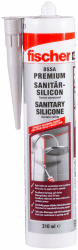 fischer Premium-Sanitärsilikon, Silikon zum Abdichten & Verfugen im Sanitär- und Küchenbereich, Kartusche für zahlreiche Anwendungen und Baustoffe, Langzeitschutz vor Schimmel, 310 ml, weiß