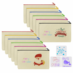 Vicloon DIY Blanko Stoffbeutel, 12 Stück Reißverschluss , Stoff Federmäppchen, zum Bemalen, 21 x 12cm, Segeltuch Kosmetiktasche, für Schreibwaren, Kleinigkeiten 12 Stück - Gebrochenes Weiß