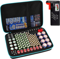 Batteriebox Tragetasche Aufbewahrungsbox für Batterieorganisator mit Batterietester (BT168), Tasche Halter für 220+ Batterien AA AAA AAAA 9 V C D Lithium 3 V (ohne Batterien) (Schwarz)