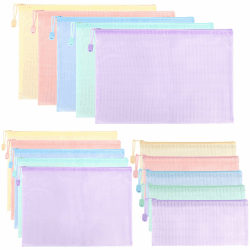 Mutsitaz 15 Stück Dokumententasche mit Reißverschluss A4+A5+A6, Wasserdichter Dokumentenbeutel für Dokumente, Quittung, Papier, Schule, Prüfungsblatt, Kosmetik, Reise, 5 Farben