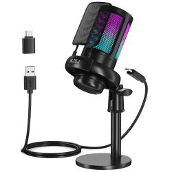 NJSJ Mikrofon PC, Gaming Microphone für PS4 PS5 Mac, RGB USB Mikrofone für Streaming Podcast Studio, EIN-klick-Stummschaltung, Pop Filter, Schwarz