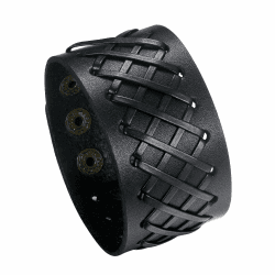 Flongo Herrenarmband Männer Armband Lederarmband, groß breit Leder Armband Armreif mit Nieten Schwarz Herren-Accessoires Biker Größen verstellbar Modell B