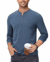 HMIYA Dünn Langarmshirt Herren Baumwolle Henley Shirts Knopf Longsleeve Herren Beiläufig T-Shirt für Männer XXL Blau