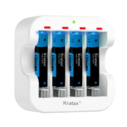 Kratax Wiederaufladbare Lithium AAA Batterien 1100 mWh, 1,5 V AAA Akku[4 Akkus und 1 Ladegerät], Schnelles Aufladen von 1200 Lade- und Entladezyklen