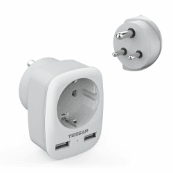 TESSAN 3 in 1 Reiseadapter Indien mit 2 USB, Reiseadapter Typ D, Adapter Steckdose, Adaptor für Indien, Adapter für Sri Lanka, Nepal, Reisestecker Stromadapter