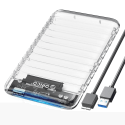 Festplattengehäuse 2,5 zoll USB 3.0, ORICO Transparent UASP Extern Gehäuse für 2.5 Zoll 7-9,5mm SATA I II III HDD/SSD, Unterstützt 6 TB, Werkzeugfreie Montage, Tragbar SSD Gehäuse mit USB Kabe(2139U3)