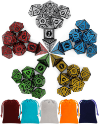 QMAY DND Würfel, 5x7 Set (35 Stück) Vintage Gravur Serie Polyedrische Würfel Set mit 5 Beuteln, für Dungeon and Dragons MTG Tischspiele RPG DND D4 D6 D8 D10 D% D12 D20