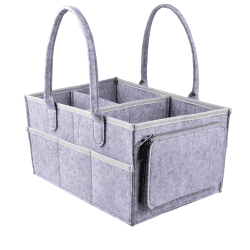 MCUILEE Baby Windel Caddy Filztasche mit Deckel, tragbarer Wickel-Organizer, Multifunktionale Wickeltasche, Filzkorb mit wechselbaren Fächer für Windeln (Grau)
