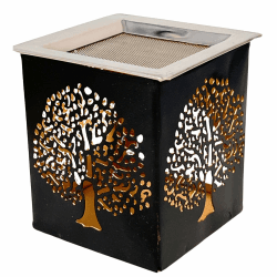 TRINTURA Räucherstövchen mit Räuchersieb und Räucherschale Baum des Lebens Lebensbaum zum Räuchern Set schwarz Gold quadratisch