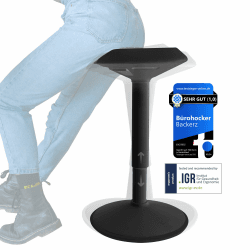 Backerz Ergonomischer Hocker - Bürohocker mit 40-60 cm Höhenverstellung - Sitz- und Stehhocker - wackelhocker - Arbeitshocker für Zuhause und im Büro - Bezogen mit wasserabweisendem Stoff, Mattschwarz