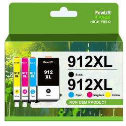 NewLift 912XL für HP 912 Druckerpatronen Kompatibel für HP 912 HP 912 XL Multipack für HP Officejet Pro 8022 Patronen für HP officejet pro 8020 8012 8010(Schwarz Cyan Magenta Gelb,4er-Pack)