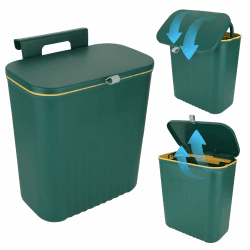 MIVIDE Hängender Mülleimer mit Deckel, 9L Mülleimer Hängender Küche, Geruchsdichter Mülleimer für Küche, Tür, Schlafzimmer, Wohnzimmer (Grün)