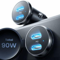 LISEN 90W Zigarettenanzünder USB C Verteiler [12v Steckdose Mini Titanium] Dualer PD45W Auto Ladegerät USB Steckdose KFZ Ladegerät USB C Schnellladung für Samsung S23 iPad iPhone 16 15 Pro Max