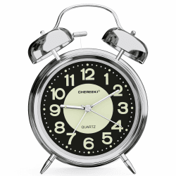 CHEREEKI Wecker Analog Ohne Ticken, Retro Doppelglockenwecker mit Naghlight und Grün Fluoreszierend Großes Zifferblatt, Wecker Laut für Tiefschläfer, Kinder, Senioren, Silber