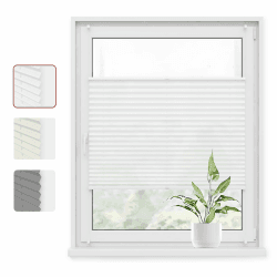 WOLTU Plissee Klemmfix ohne Bohren 75x220cm (BxH) Weiß Faltrollo Plisseerollo mit Klemmträger Lichtdurchlässig, Jalousie Sichtschutz und Sonnenschutz Easyfix Rollo für Fenster & Tür Weiß Matt B75 x H220 cm