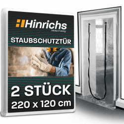 Hinrichs 2x Staubschutztür mit Reißverschluss - 220x120cm Staubschutztüren - Baufolie transparent Staubtür - Folientür mit Reißverschluss Abdeckfolie Maler - Staubschutzwand Dust Door