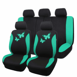 Flying Banner Autositzbezüge aus atmungsaktivem Netzstoff, buntes Schmetterlings-Offset-Druckmuster, Airbag-kompatibel, vollständiges Set, Mintgrün